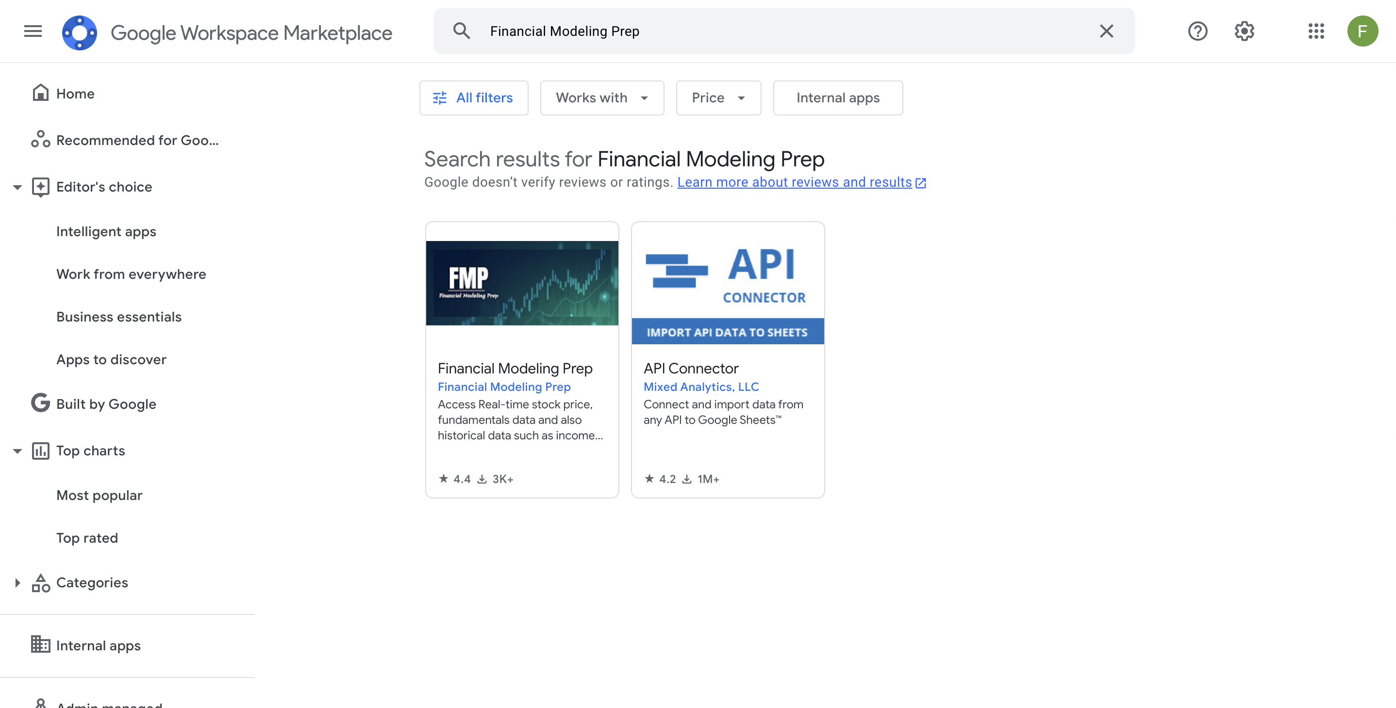 Open google sheet, financial modeling prep